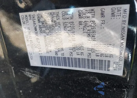 2014 Nissan Pathfinder Platinum/S/Sl/Sv z USA, uszkodzony, nr VIN 5N1AR2MM3EC670341